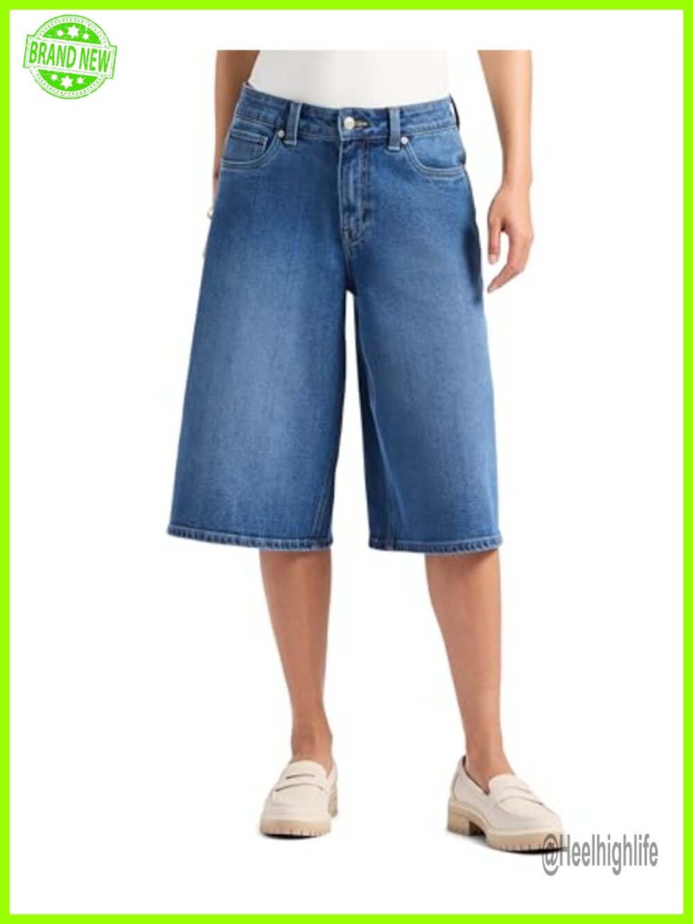 High Rise Relaxed Fit Knee Length Denim Jorts Jean Shorts 5 Pocket